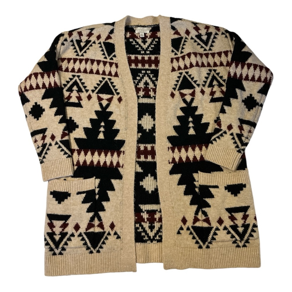 Lucky Brand Southwestern Cardigan Sweater Size S/P Boho Aztec Cozy Tribal